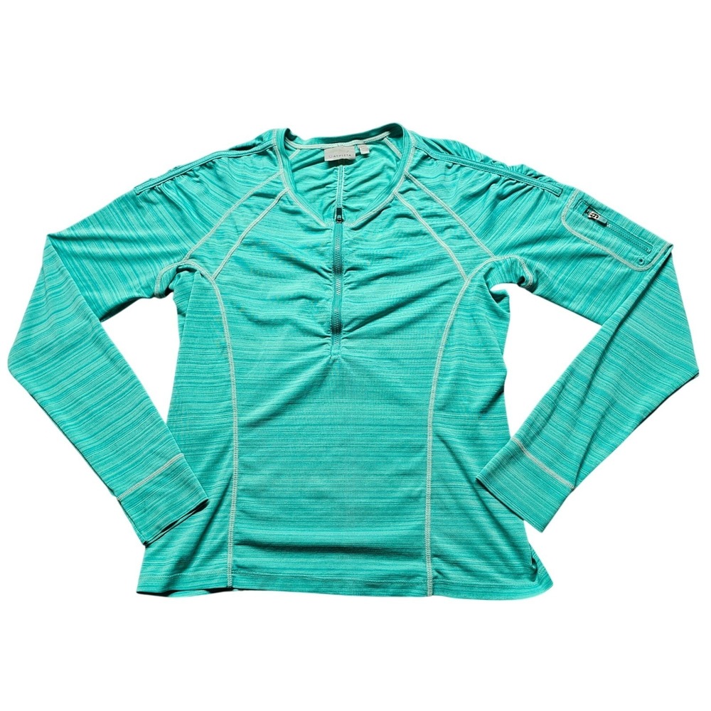 Athleta Womens Teal Space Dye 1/4 Zip Pullover Thumbholes Sleeve Pocket Size M